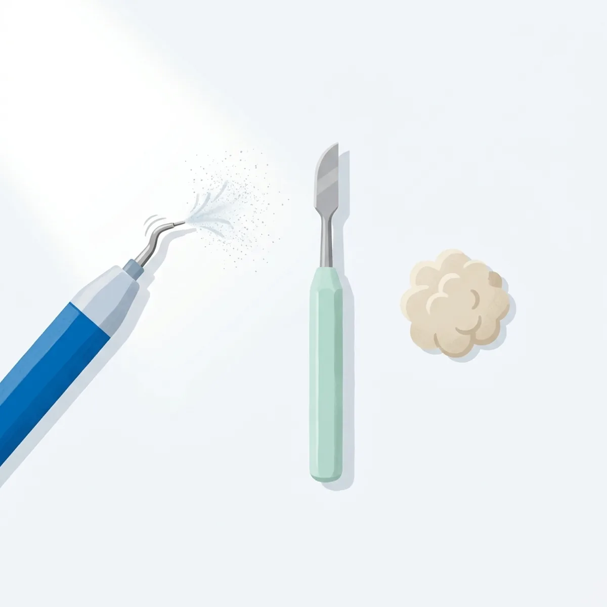 초음파 진동과 물 분사로 치석을 제거하는 초음파 스케일러와 정밀 제거용 수동 스케일러 도구 비교